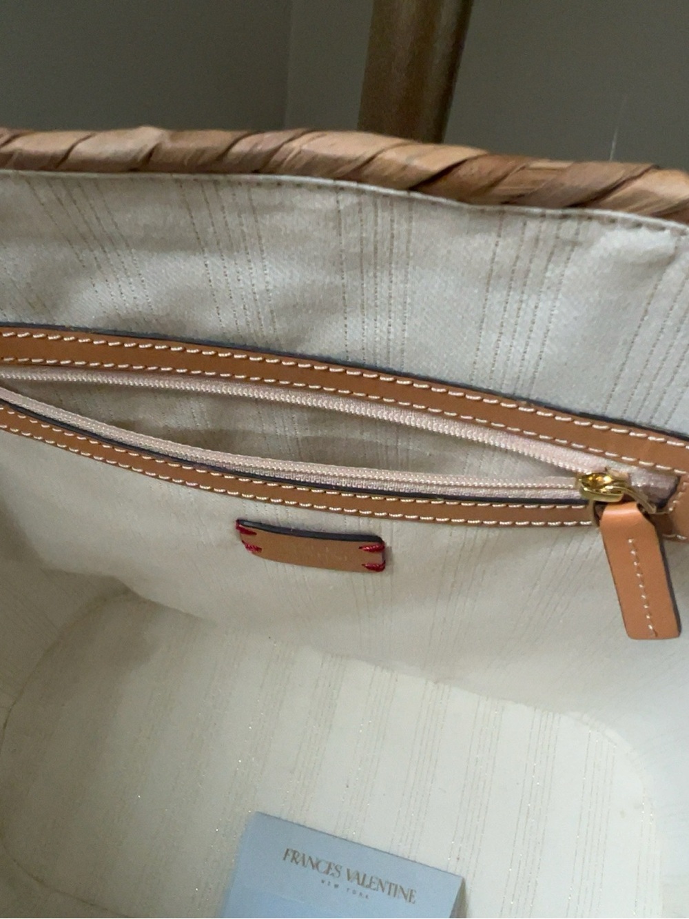 Frances Valentine Floral Straw Tote Beach Bag Leather Trim Pink Raffia - Picture 15 of 16